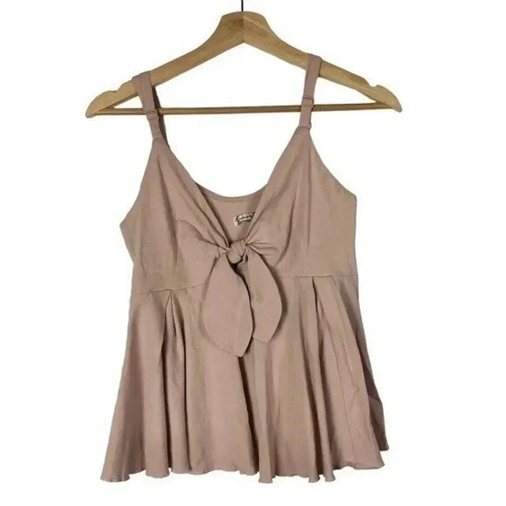 Free People Intimately Light Pink Tie Front Babydoll Tank Top S - Picture 1 of 4